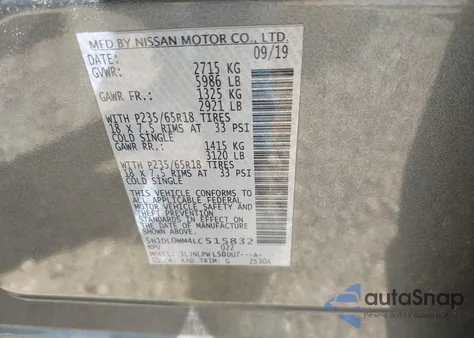 2020 Infiniti Qx60 Pure Awd from USA, damaged, VIN 5N1DL0MM4LC515832